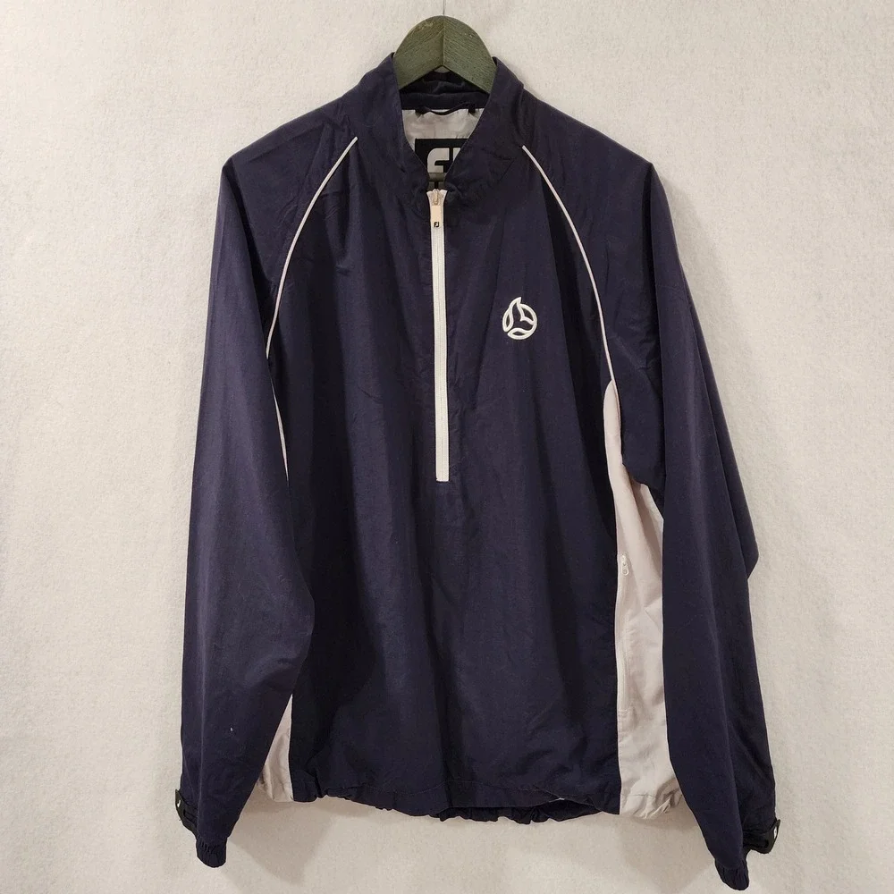 FootJoy Mens Large Navy Blue White 1/4 Zip Golf Windbreaker Jacket Quarter‎ Zip